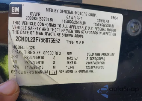 2005 Chevrolet Equinox Ls z USA, uszkodzony, nr VIN 2CNDL23F756075552